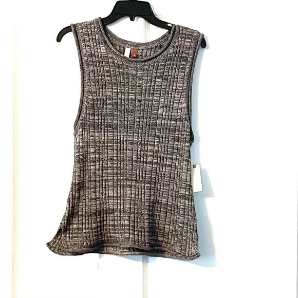 ANTHROPOLOGIE Pilcro Knit High Neck Ribbed Cotton Silk Blend Marled Gray Tank - Picture 5 of 9